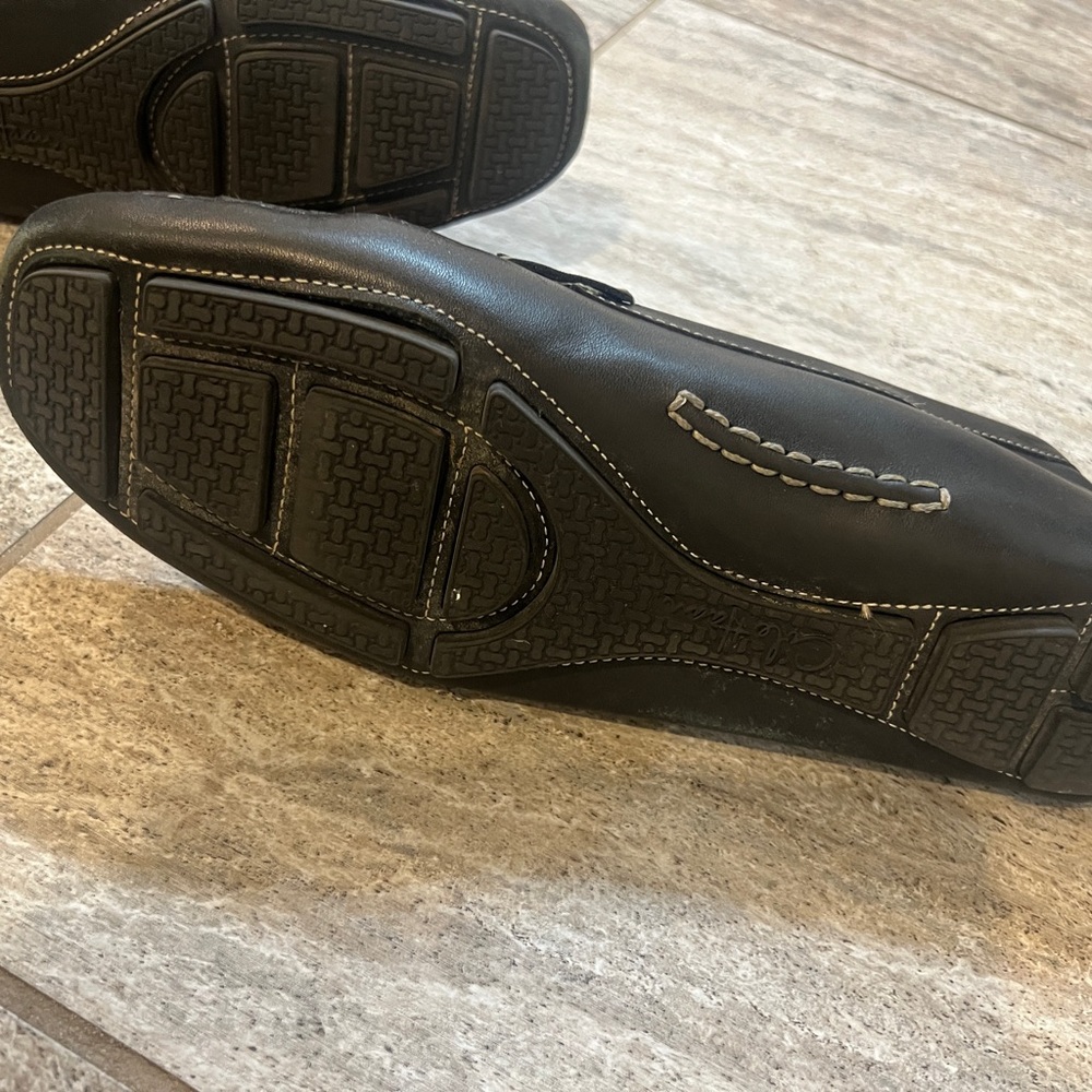 Cole Haan Black Leather Penny Loafers with White Stitching - Picture 3 of 5